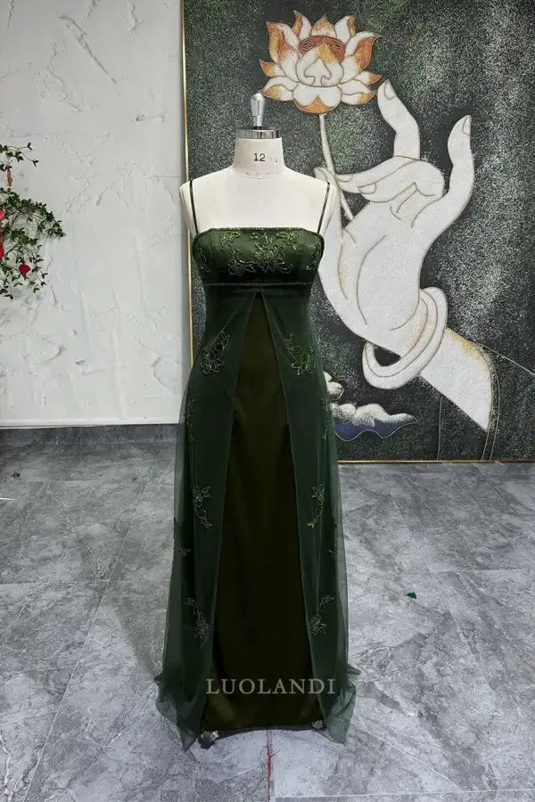 Luolandi Vintage A Line Spaghetti Straps Sleeveless Formal Prom Dress Elegant Party Dress Charming Evening Gown