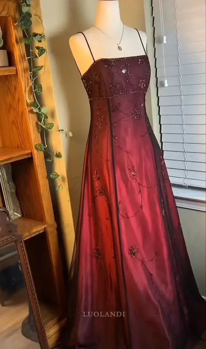 Luolandi Vintage A Line Spaghetti Straps Sleeveless Long Formal Prom Dress Elegant Party Evening Gown Charming Wedding Guest Dress