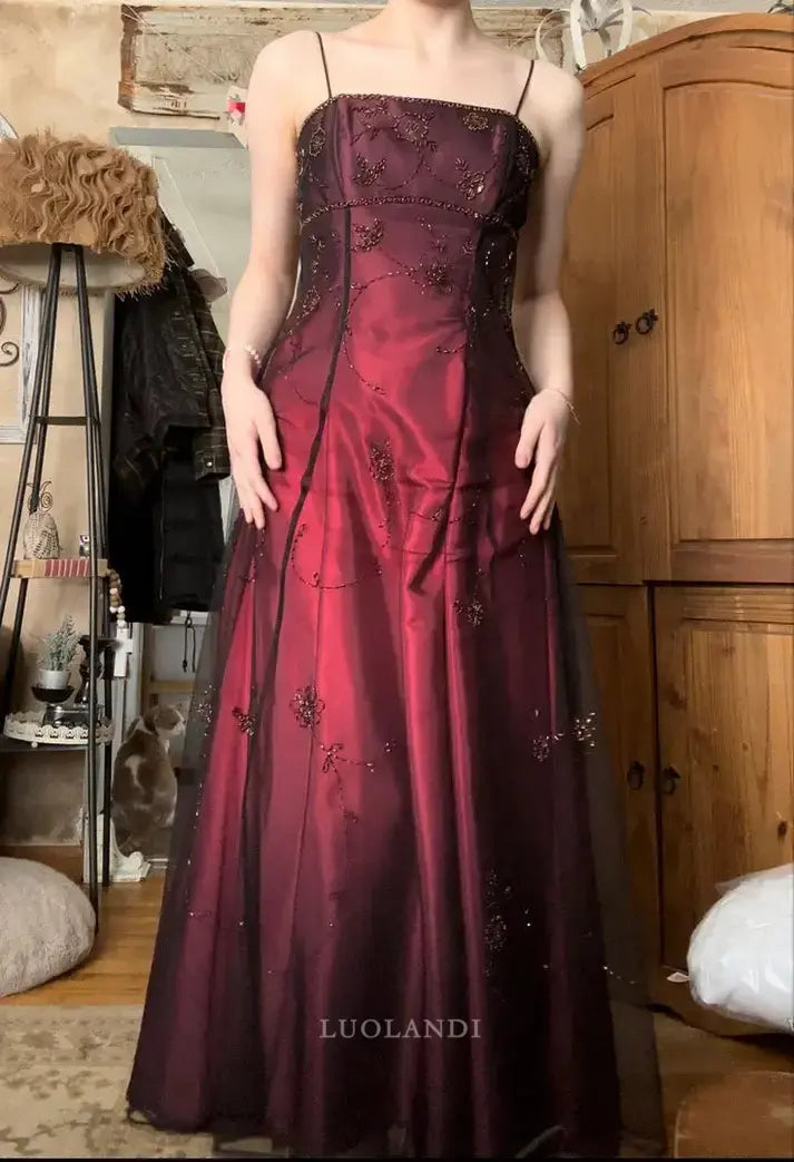 Luolandi Vintage A Line Spaghetti Straps Sleeveless Long Formal Prom Dress Elegant Party Evening Gown Charming Wedding Guest Dress