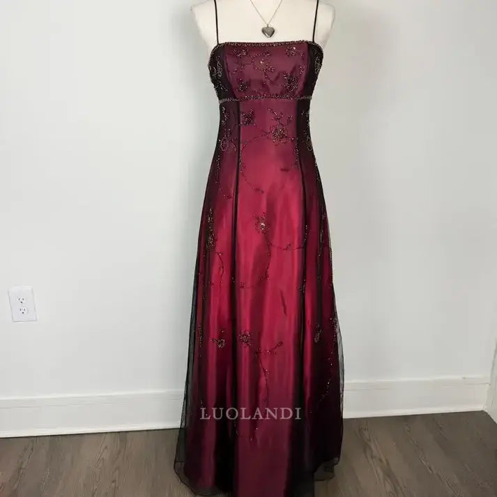 Luolandi Vintage A Line Spaghetti Straps Sleeveless Long Formal Prom Dress Elegant Party Evening Gown Charming Wedding Guest Dress