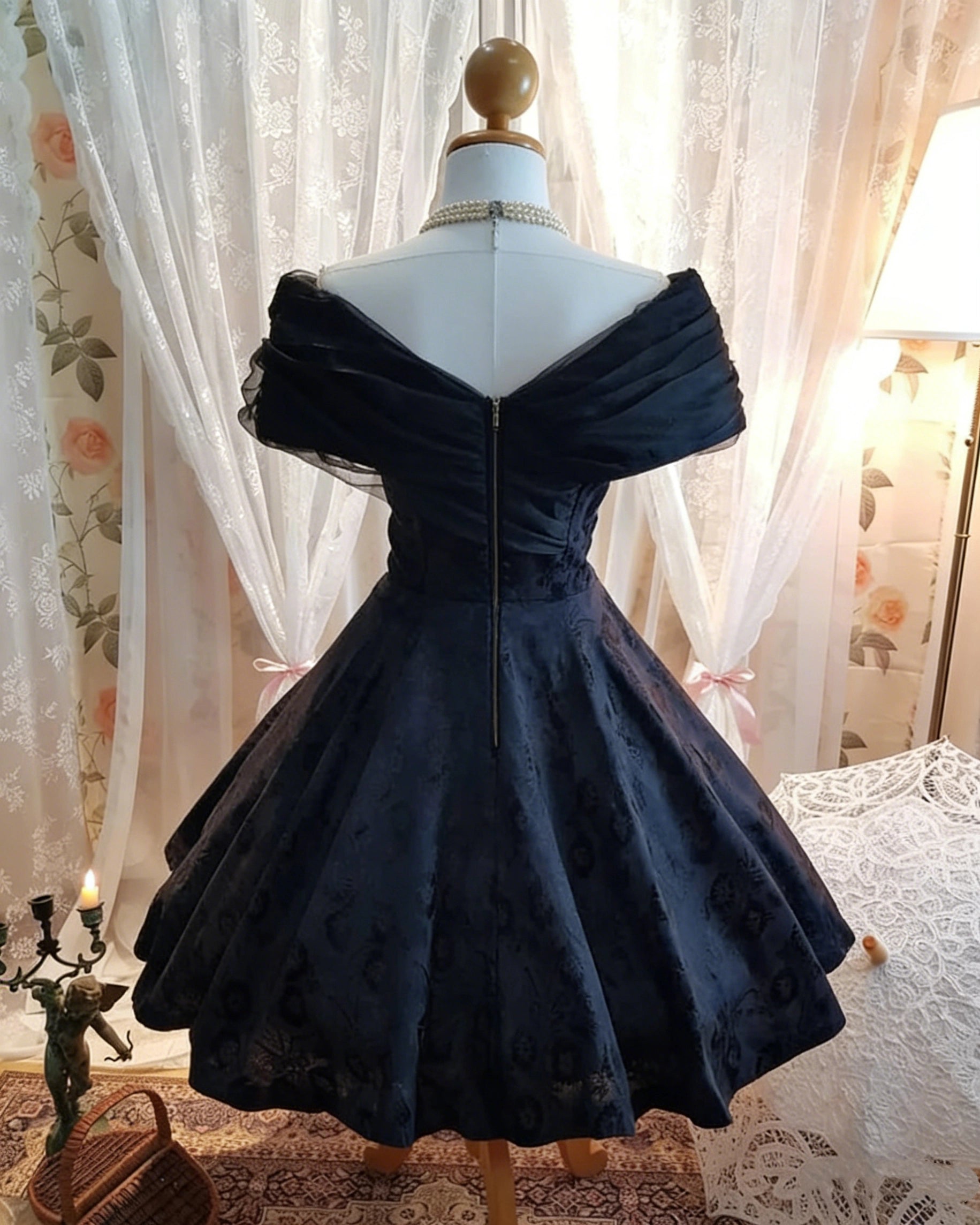 Luolandi Vintage Off-Shoulder A Line Short Homecoming Dress Elegant Party Prom Dress