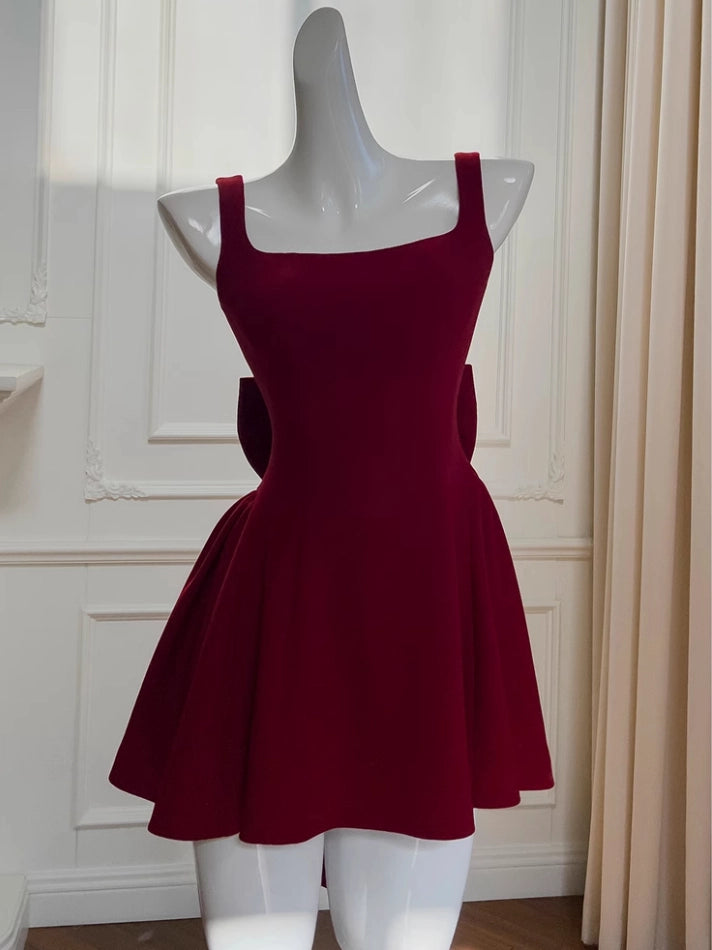 Luolandi Vintage Square Neck A-Line Sleeveless Short Homecoming Dress Cute Birthday Party Dress With Bow