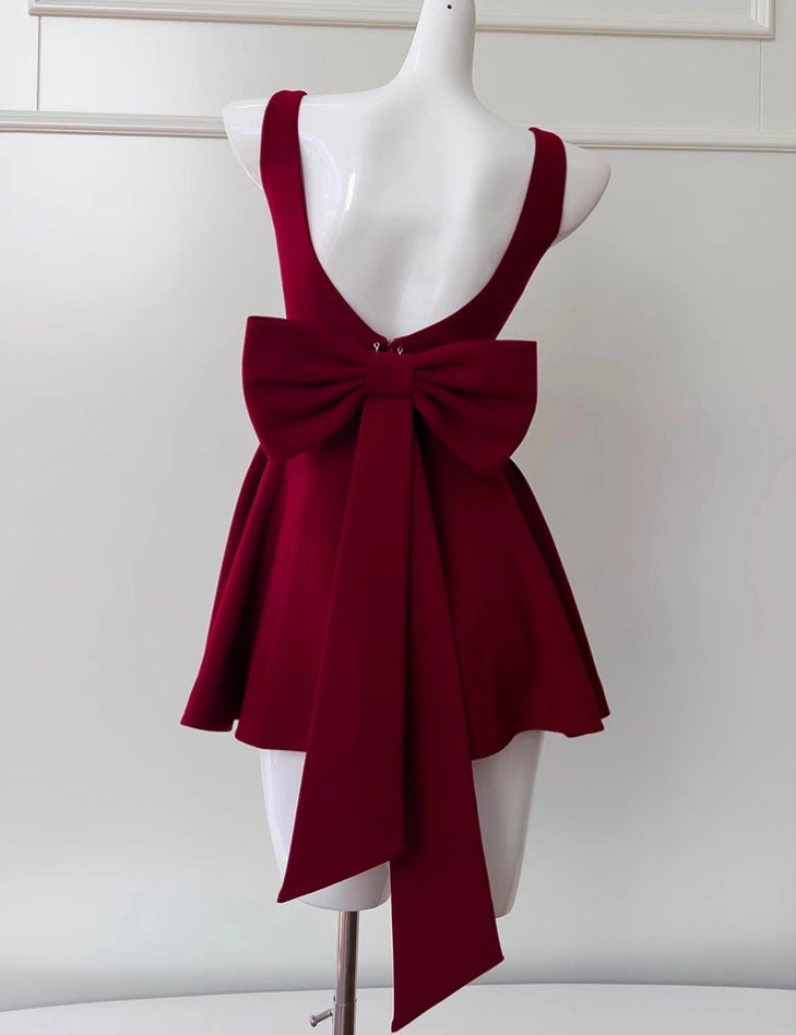 Luolandi Vintage Square Neck A-Line Sleeveless Short Homecoming Dress Cute Birthday Party Dress With Bow