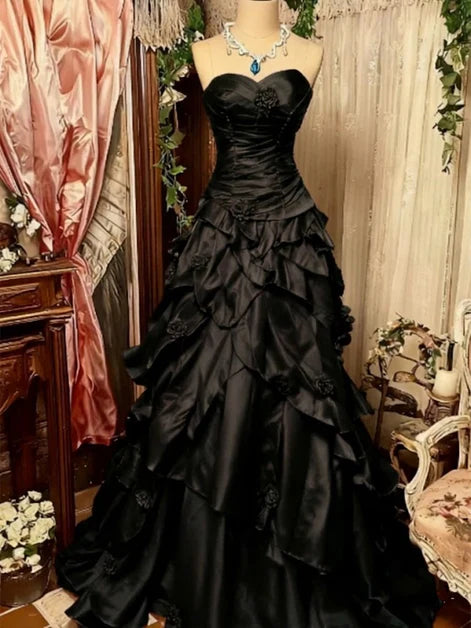 Luolandi Vintage Sweetheart A-Line Strapless Sleeveless Ruffle Long Formal Prom Dress Elegant Evening Party Dress