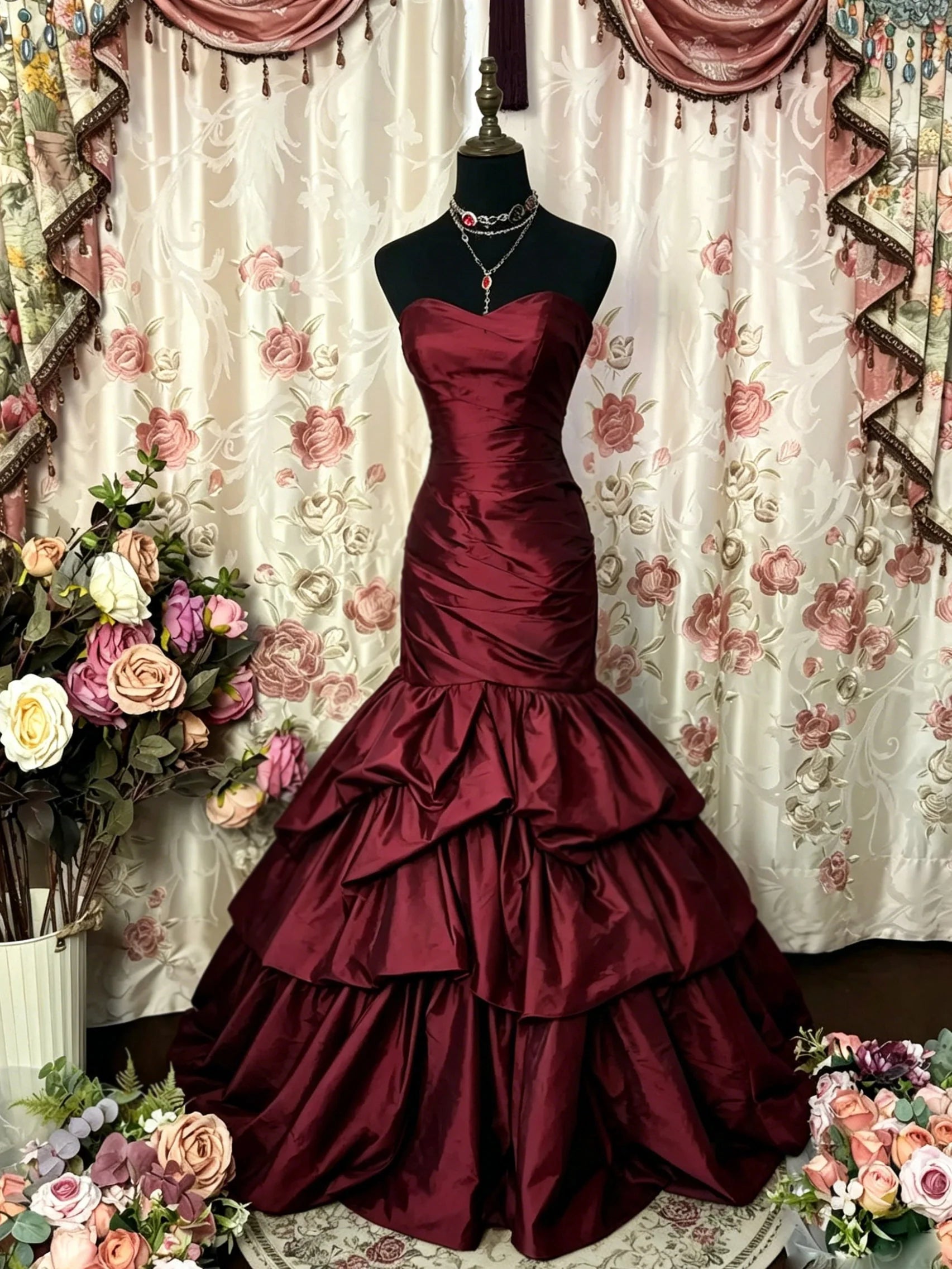 Luolandi Vintage Sweetheart Strapless Sleeveless Lace Up Back Long Formal Prom Dress Elegant Evening Party Dress