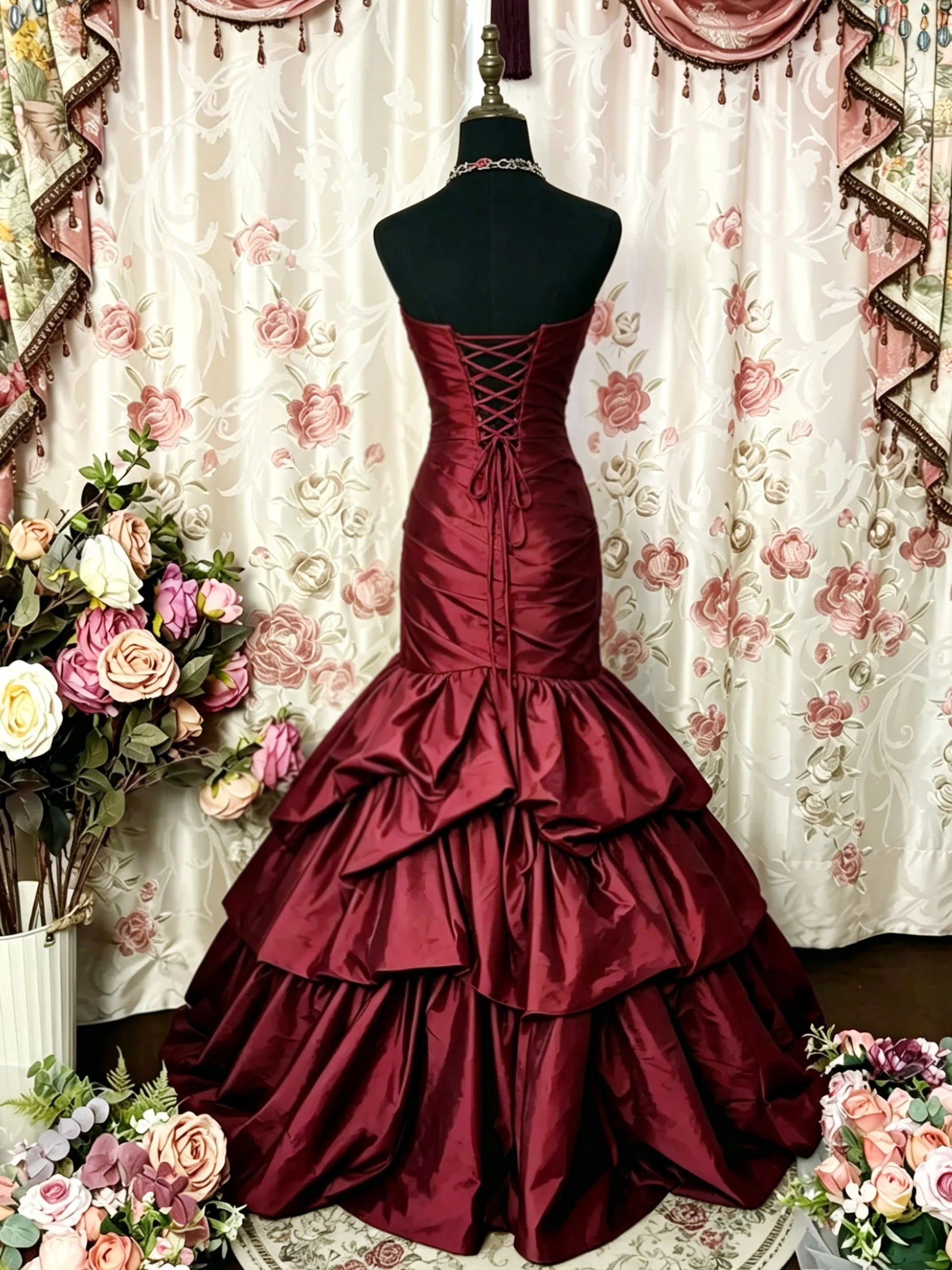 Luolandi Vintage Sweetheart Strapless Sleeveless Lace Up Back Long Formal Prom Dress Elegant Evening Party Dress