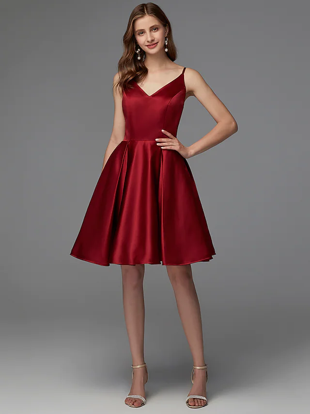 Luolandi A-Line Hot Homecoming Cocktail Party Valentine's Day Dress V Neck Sleeveless Short Mini Satin