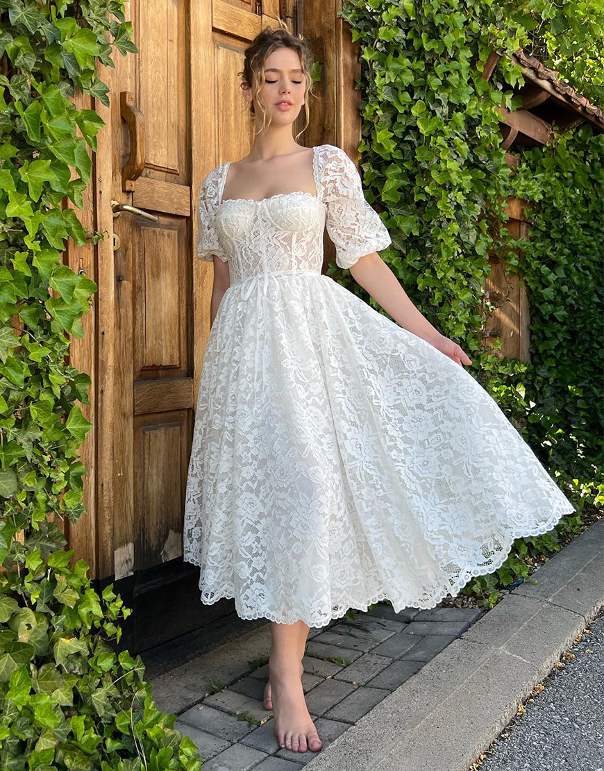 Luolandi Short Lace Wedding Dress with Sleeves Sexy Beautiful