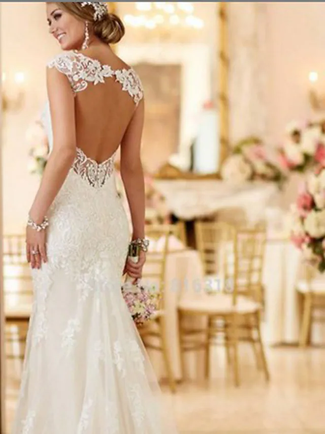 Luolandi Wedding Dresses V Neck Lace Spaghetti Strap Mordern Sexy Backless Long