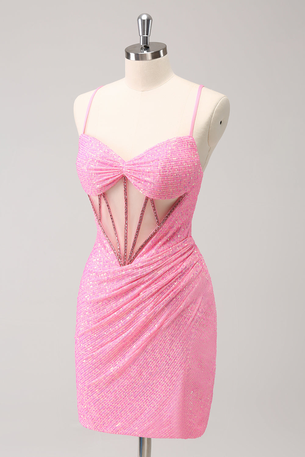 Luolandi Charming Bodycon Spaghetti Straps Short Homecoming Dress With Sequins Sparkly Party Dress