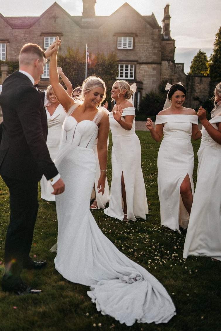 Luolandi Off-Shoulder Satin Pleats Long Bridesmaid Dress with Slit Elegant Evening Party Dress