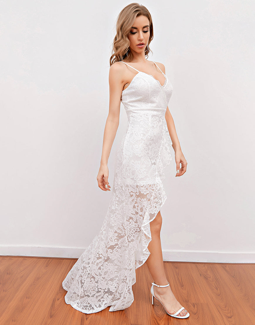 Luolandi Lace Beach Wedding Dress V-neck Floor Length Beautiful Party Dress