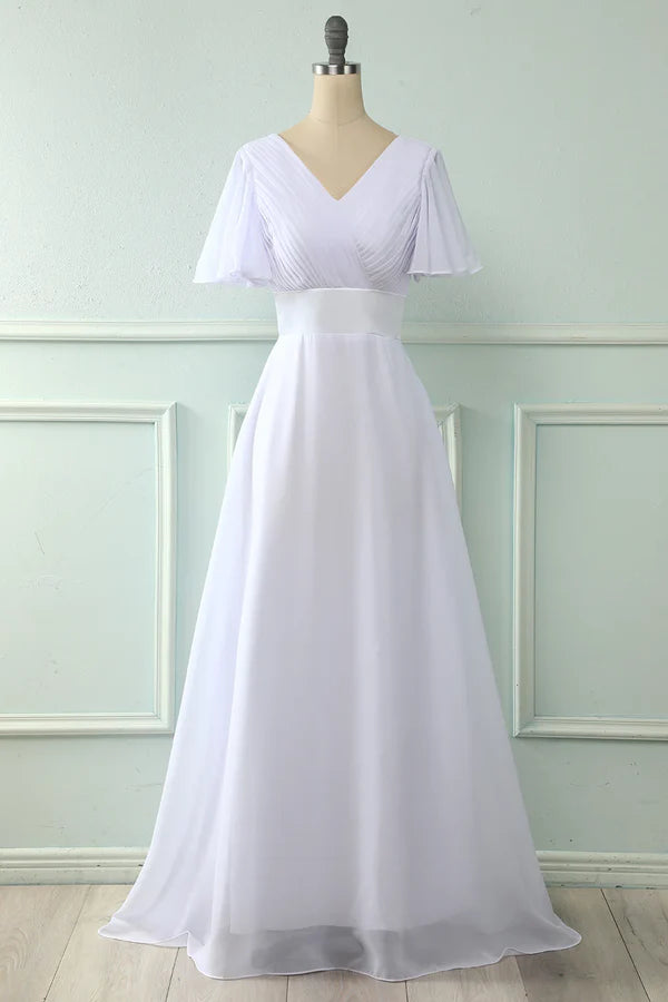 Luolandi V-neck pink ruffled bridesmaid dress Solid Color Beautiful