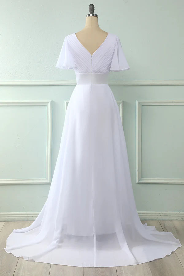 Luolandi V-neck pink ruffled bridesmaid dress Solid Color Beautiful