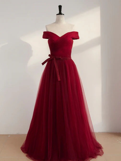 Luolandi Wine Red Off Shoulder Simple Sweetheart Floor Length Party Dress Dark Red Formal Dress Evening Dress Prom Dress