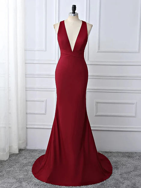 Luolandi Wine Red Spnadex Sexy Cross Back Mermaid Long Party Dress Evening Gown Formal Dress