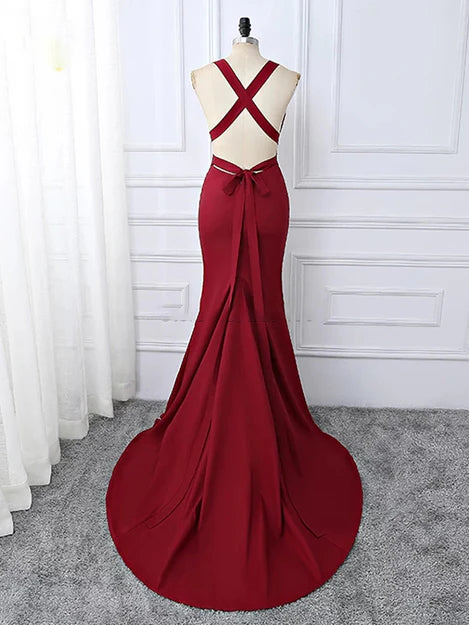 Luolandi Wine Red Spnadex Sexy Cross Back Mermaid Long Party Dress Evening Gown Formal Dress