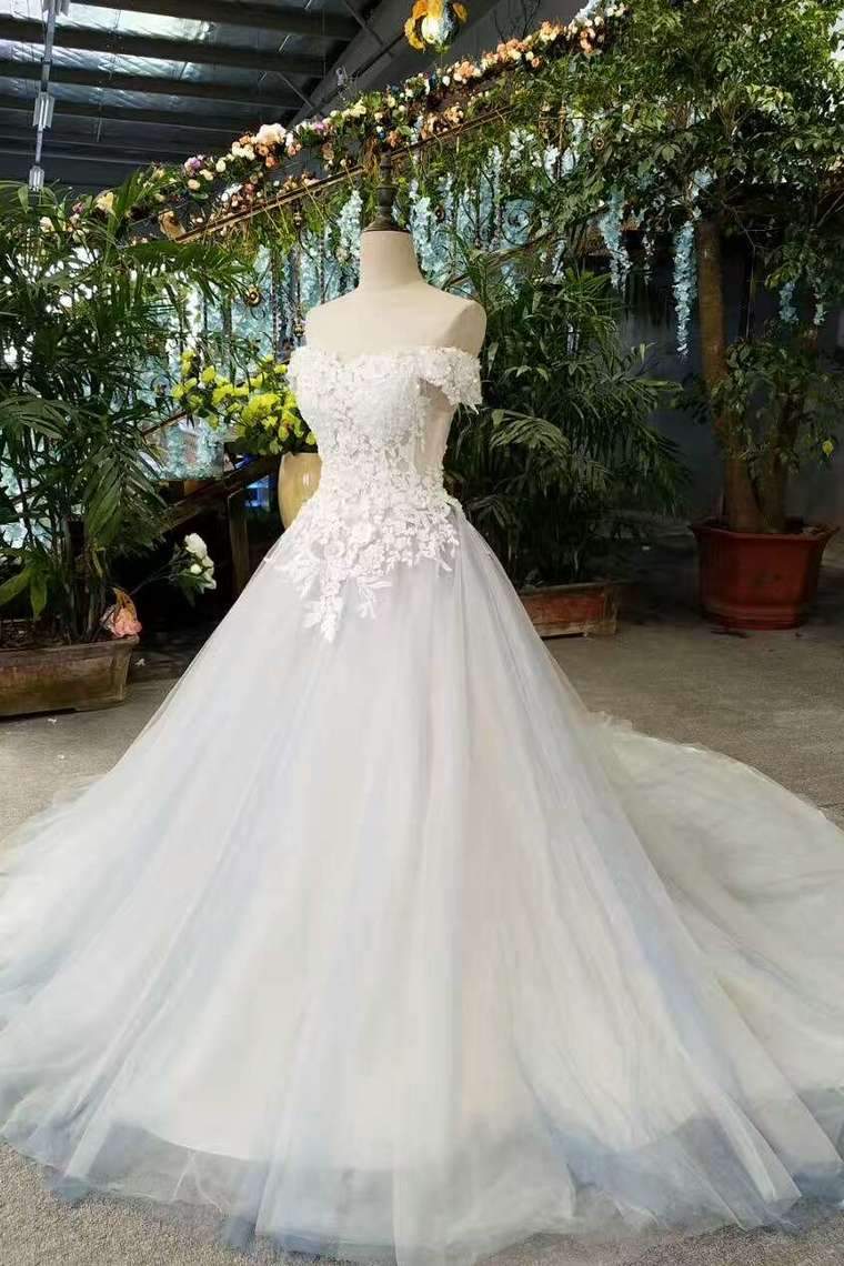 Luolandi Simple Elegant Tulle Wedding Dresses Off The Shoulder With Appliques And Sequins Sexy