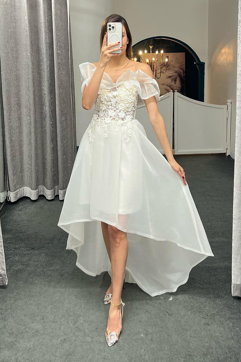 Luolandi Women Strapless Applique High Low Zipper Up Prom Homecoming Dresses Beautiful Prom Dress