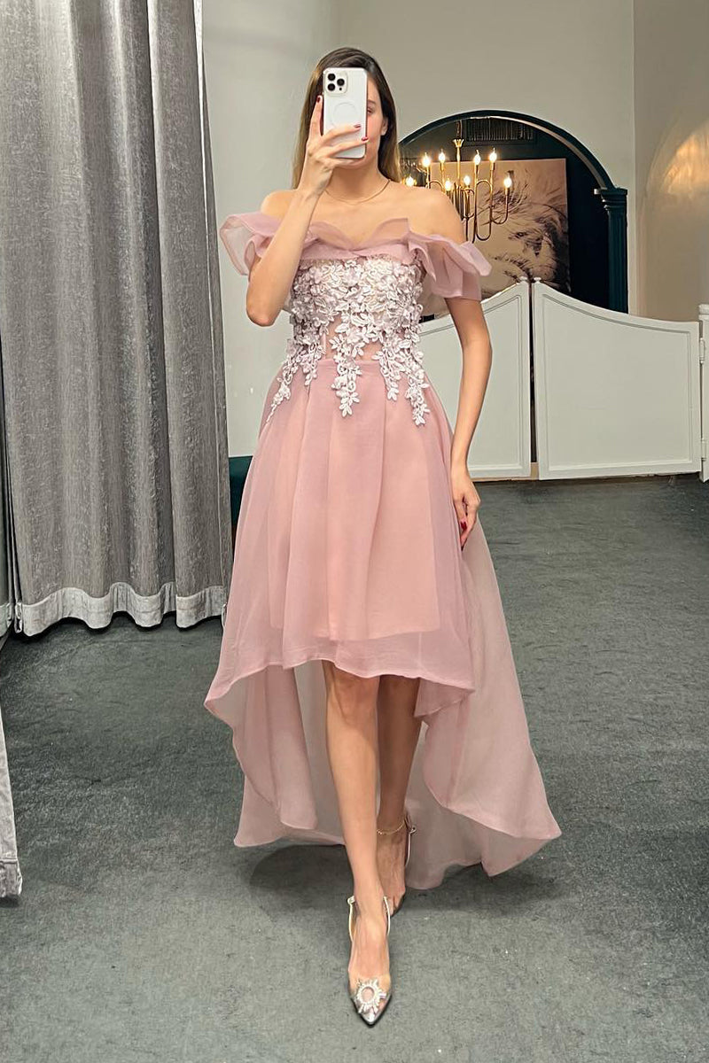 Luolandi Women Strapless Applique High Low Zipper Up Prom Homecoming Dresses Beautiful Prom Dress