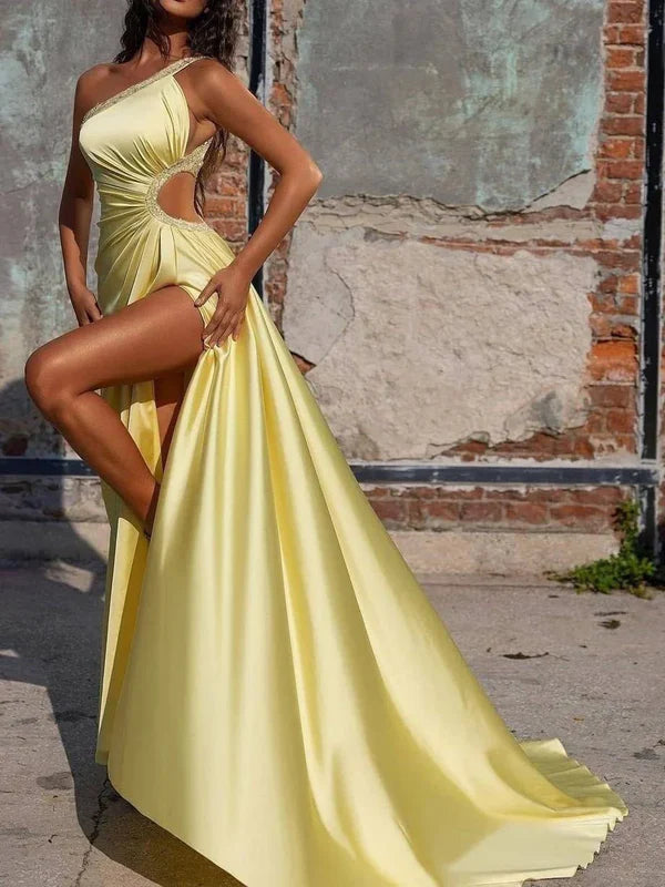 Luolandi Tight/Straight Shoulder to Floor Prom Dress Sexy Evening Dress With Slit