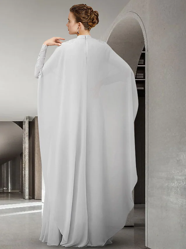 Luolandi A-Line Mother of the Bride Dress Elegant High Neck Chiffon Lace Long Sleeve with Pleats