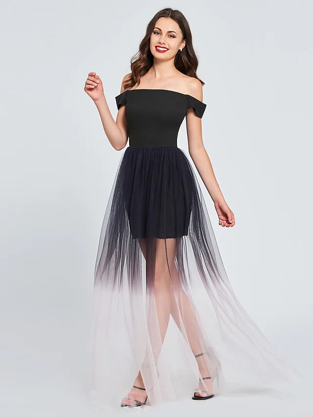 Luolandi Minimalist Sexy Engagement Cocktail Party Dress Off Shoulder Sleeveless Short Mini Tulle