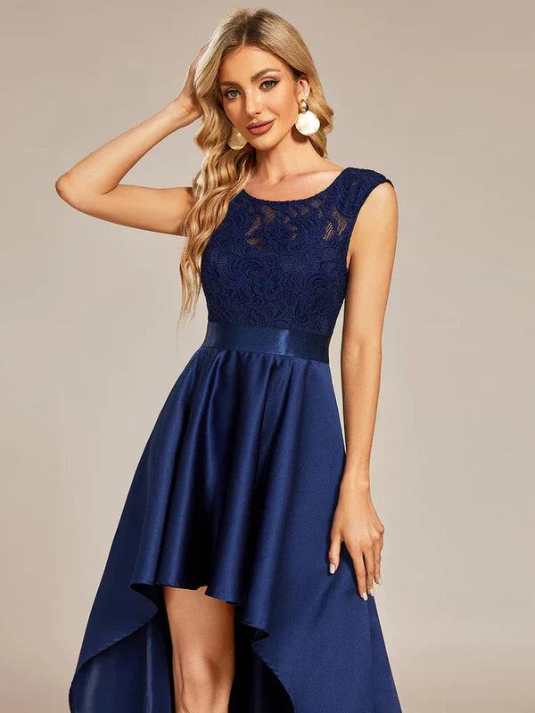 Luolandi Elegant Sleeveless High-low Lace Top Wedding Guest Dress Evening Dress