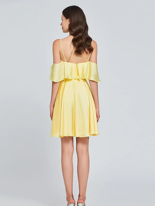 Luolandi A-Line Minimalist Sexy Engagement Cocktail Party Dress V Neck Sleeveless Knee Length Satin