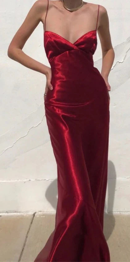 Luolandi Charming Red Spaghetti Straps Backless Long Party Dress Sexy Evening Dress