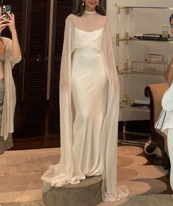 Luolandi Elegant Open Back Mermaid Long Evening Party Dress Light Wedding Dress