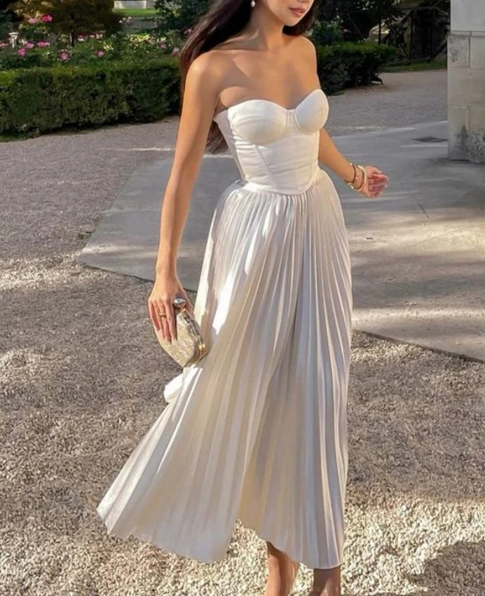 Luolandi Sweetheart Strapless Pleats Long Prom Dress Wedding Guest Dress Sexy Party Dress