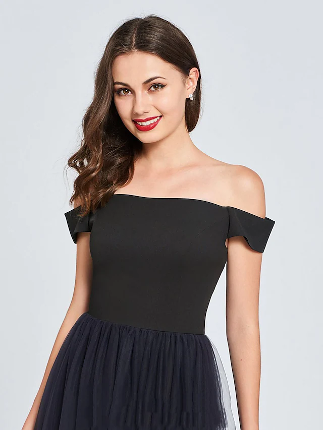 Luolandi Minimalist Sexy Engagement Cocktail Party Dress Off Shoulder Sleeveless Short Mini Tulle