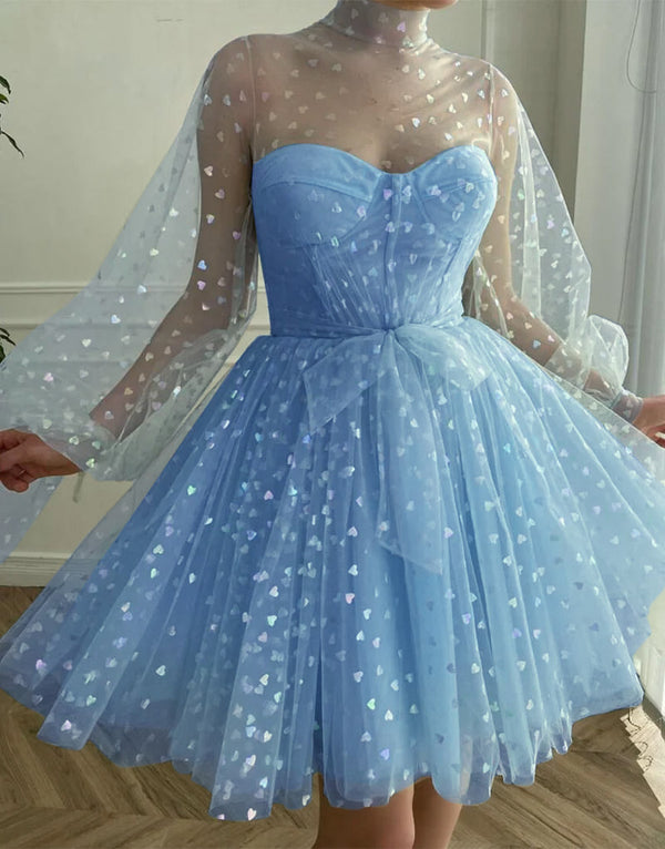 Luolandi Lovely A-Line Homecoming Dress with Sleeves Sweetheart Graduation Dress Cute Party Dress