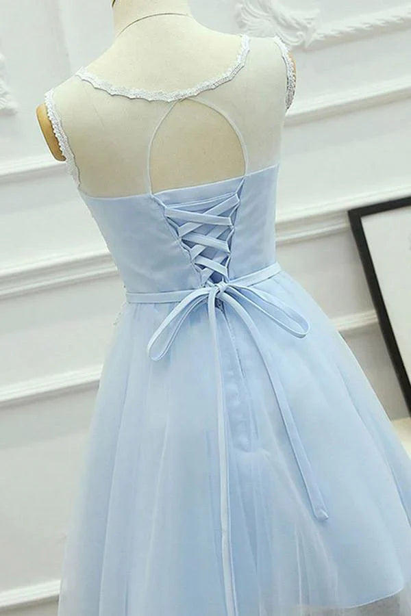 Luolandi A-Line Appliques Tulle Homecoming Dress Sky Blue Short Party Dress