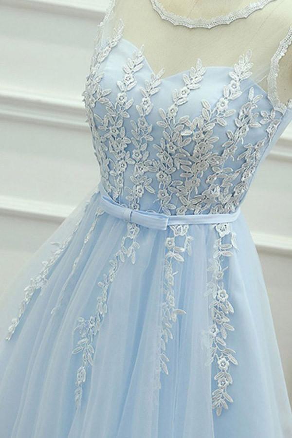 Luolandi A-Line Appliques Tulle Homecoming Dress Sky Blue Short Party Dress