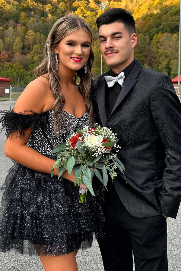 Luolandi A Line Off the Shoulder Homecoming Dress with Beading Sparkly Party Dress