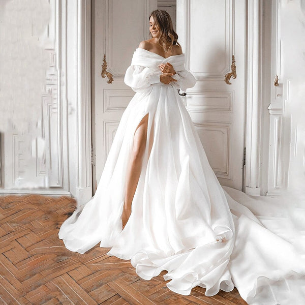 Luolandi A-Line Off the Shoulder Wedding Dress with Slit Beautiful