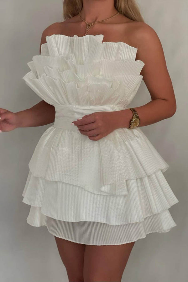 Luolandi A line Strapless Tiered Short Homecoming Dress Party Gown Off Shoulder