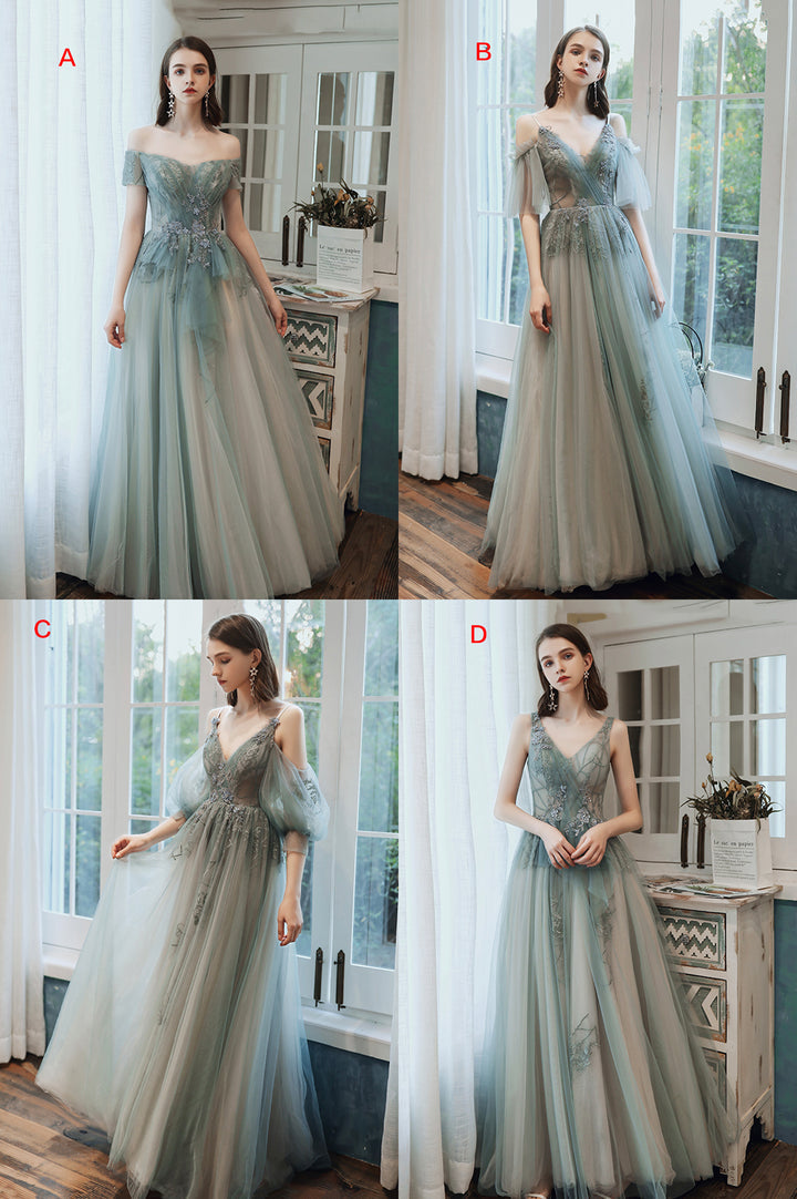 Luolandi Cute Tulle Lace Long Prom Dress A-Line Evening Dress Beautiful