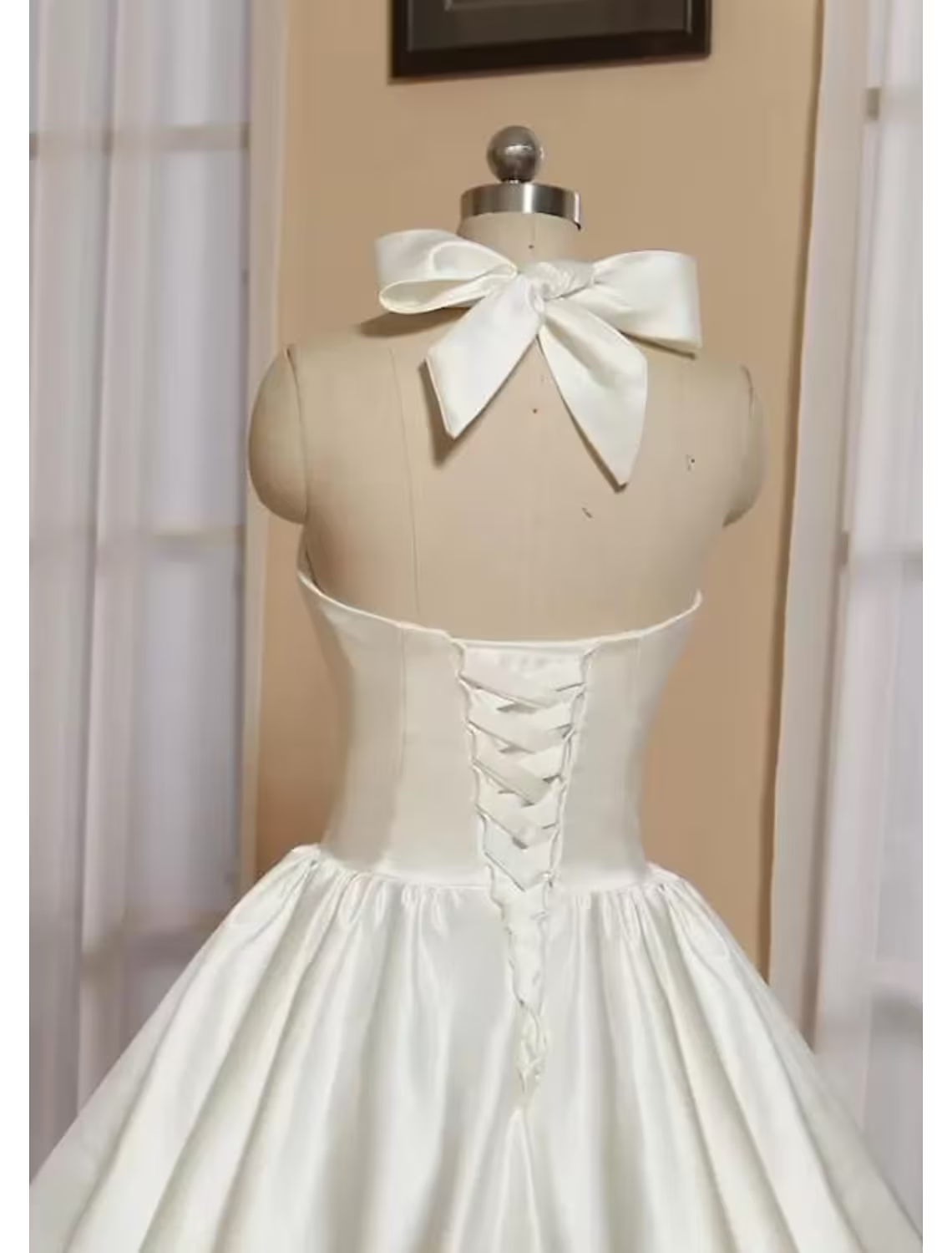 Luolandi Ball Gown A-Line Cocktail Dresses Minimalist Dress Engagement Tea Length Sleeveless Halter Italy Satin with Butterfly