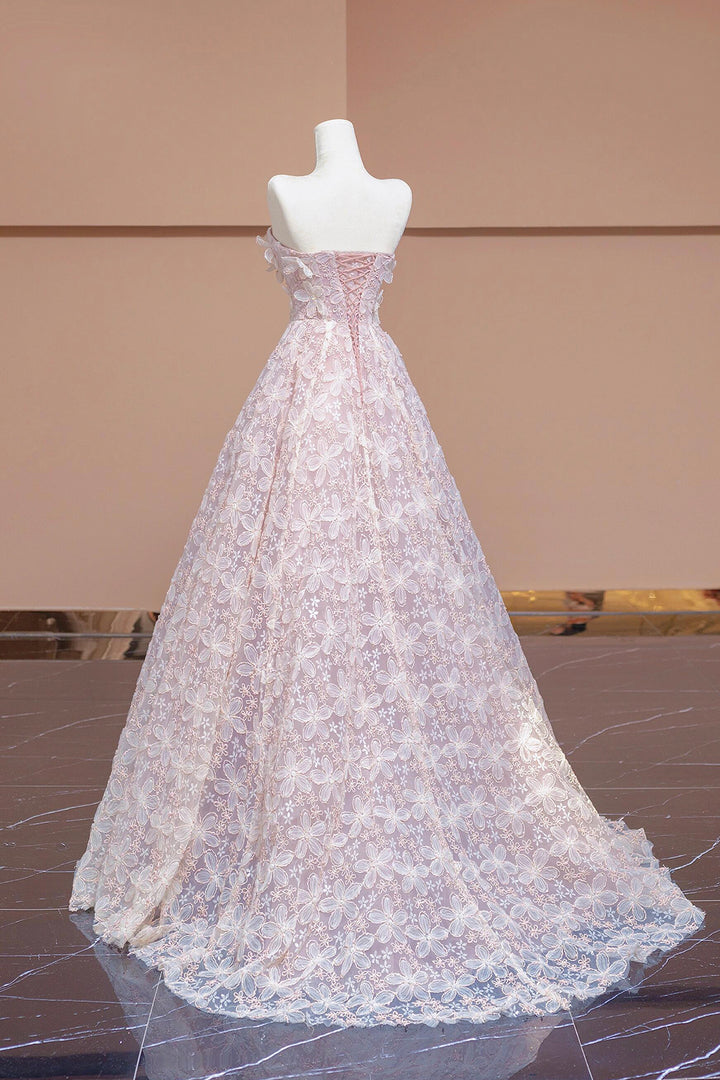 Luolandi Cute Tulle Flower Floor Length Prom Dress Beautiful Backless A-Line Evening Party Dress With Flowers