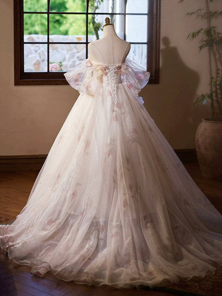 Luolandi A-Line Tulle Floral Floor Length Prom Dress Off the Shoulder Formal Party Dress Beautiful