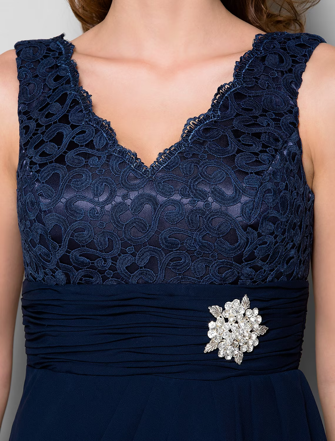 Luolandi A-Line Mother of the Bride Dress Wrap Included V Neck Knee Length Chiffon Lace Bodice Sleeveless with Lace Ruched Crystal