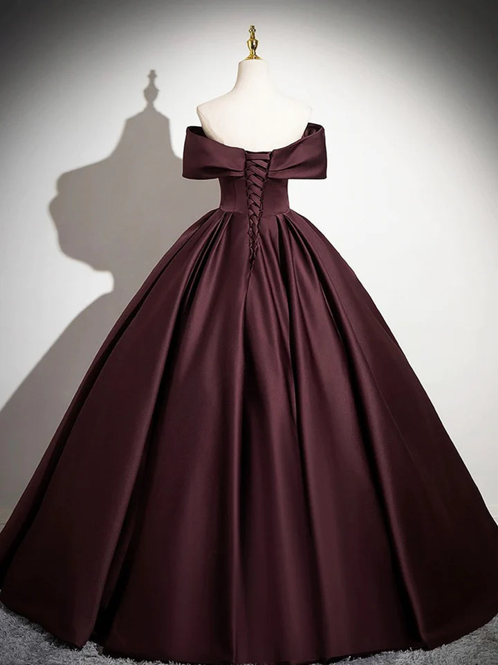 Luolandi Dark Burgundy Satin Long Prom Dress Elegant A-Line Off the Shoulder Evening Party Dress Sexy