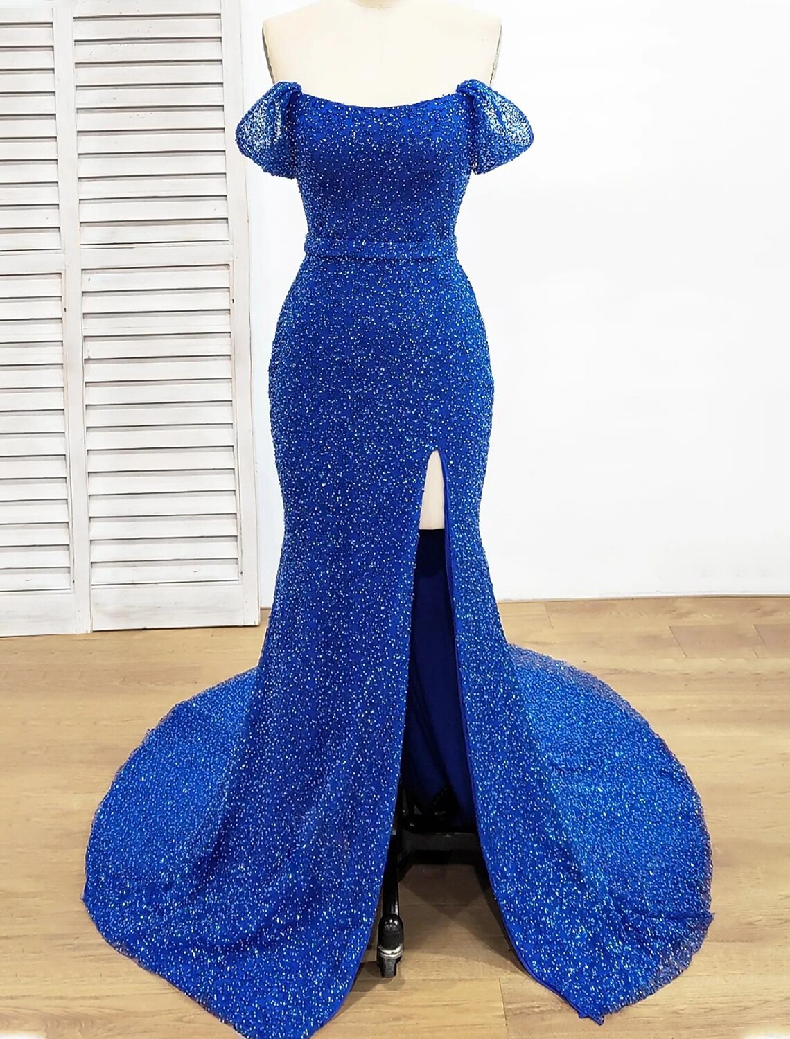 Luolandi Mermaid / Trumpet Evening Gown Elegant Dress Formal Prom Floor Length Short Sleeve Off Shoulder