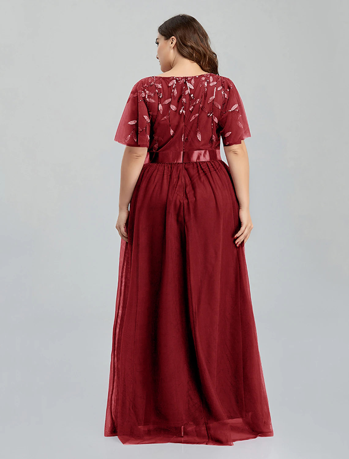 Luolandi A-Line Prom Dresses Floral Dress Party Wear Quinceanera Floor Length Short Sleeve Jewel Neck Bridesmaid Dress Tulle Wedding Guest Dress