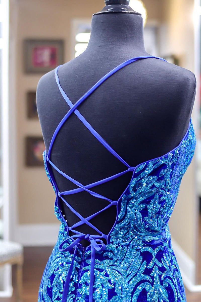 Luolandi Scoop Sequins Prom Dresses Mermaid/Trumpet Court Train Floor Length Evening Dresses