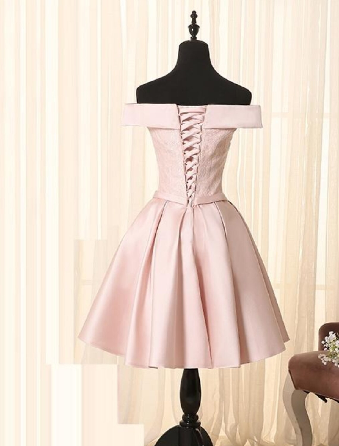 Luolandi A-Line Minimalist Elegant Engagement Cocktail Party Dress Off Shoulder Sleeveless Short / Mini Satin with Bow(s)