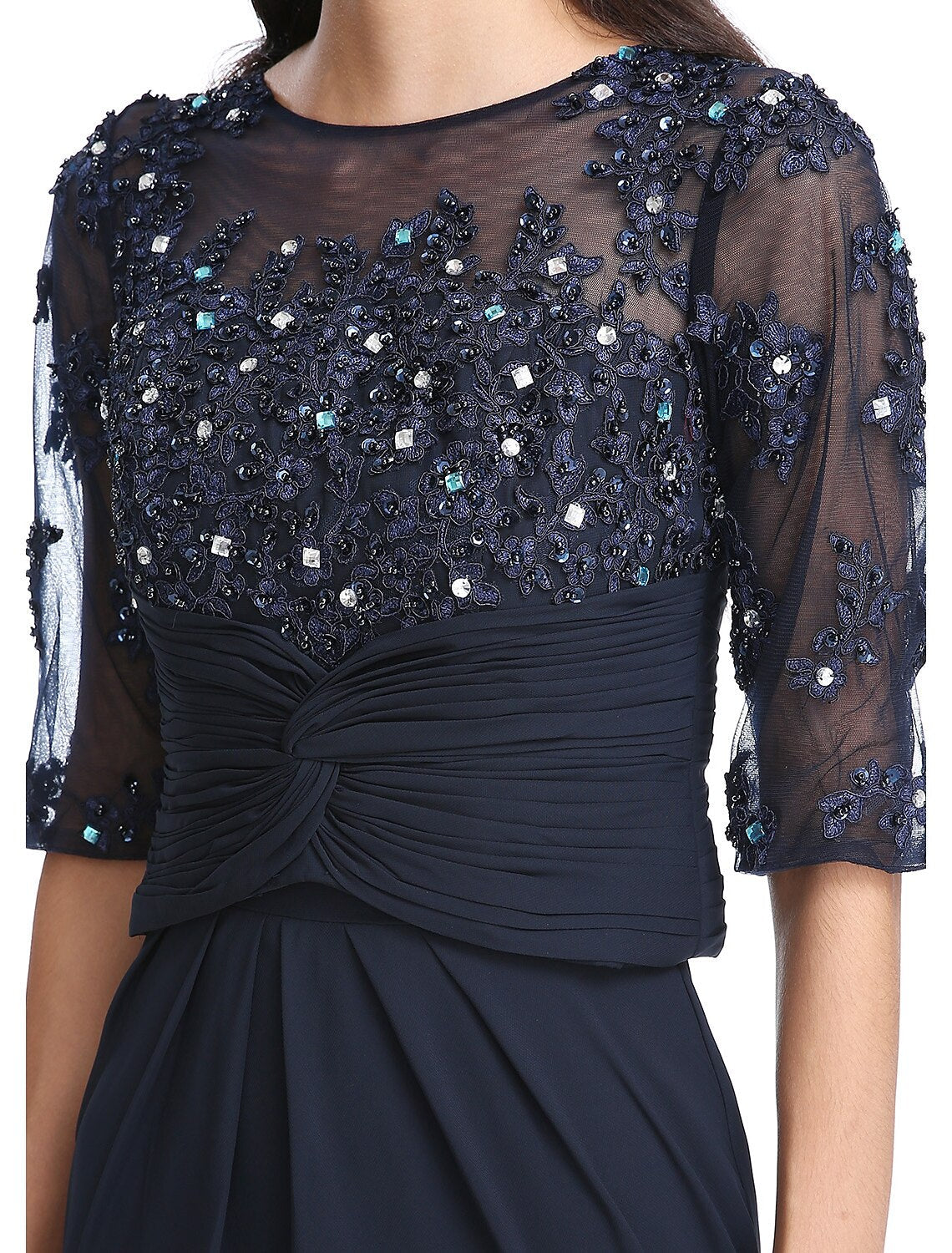 Luolandi A-Line Mother of the Bride Dress Convertible Dress Scoop Neck Floor Length Chiffon Half Sleeve